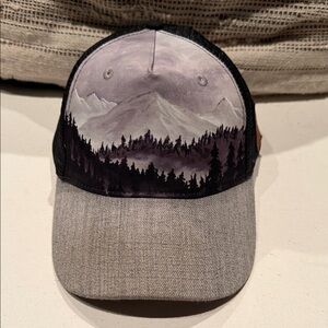 Locale Big Sky Montana Mountain Scene Trucker Hat - Black and Gray